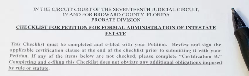 Checklist for formal administration of inestate estate with listed Florida probate rules