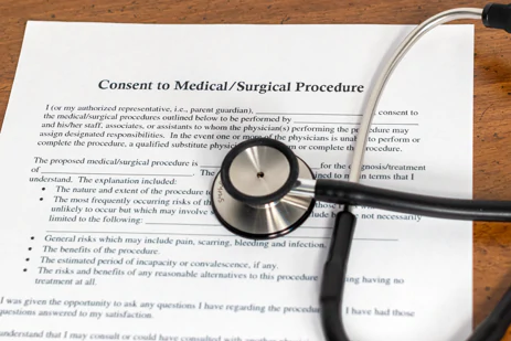 Stethoscope on top of a document titled 