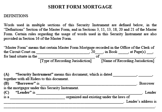 Short form used for Florida mortgages. This form illustrates estate fraud with mortgage applications.