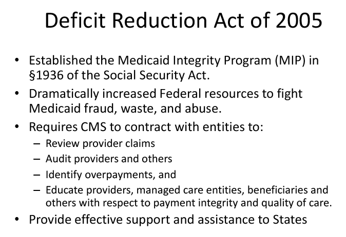 Text showing the bullet points of the Deficit Reduction Act of 2005